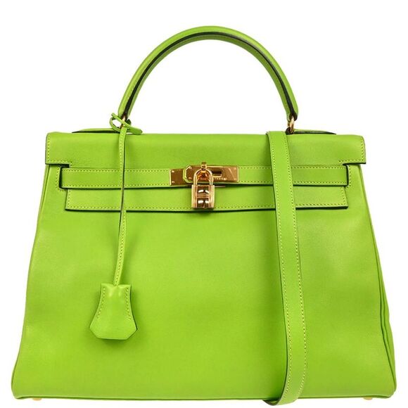 Hermes Handbags - Hermes Kelly Handbag Green Gulliver With Gold Hardware Green Leather Handbag